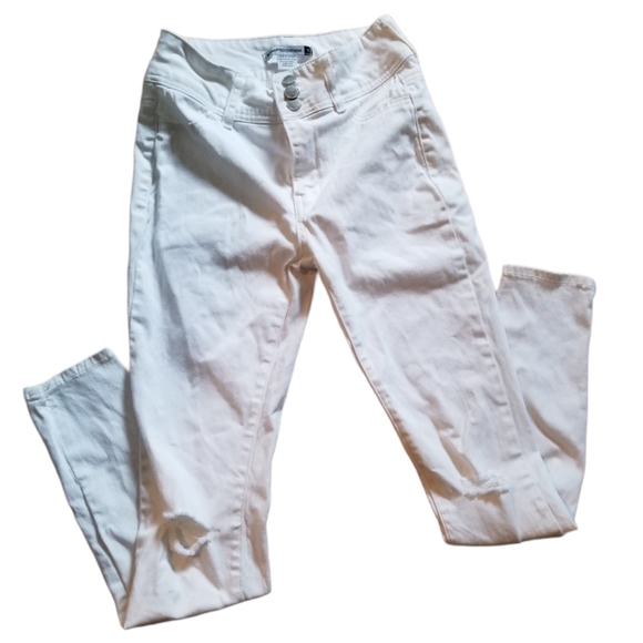 Revamped Denim - Ripped White Skinny Jeans (Size 7)